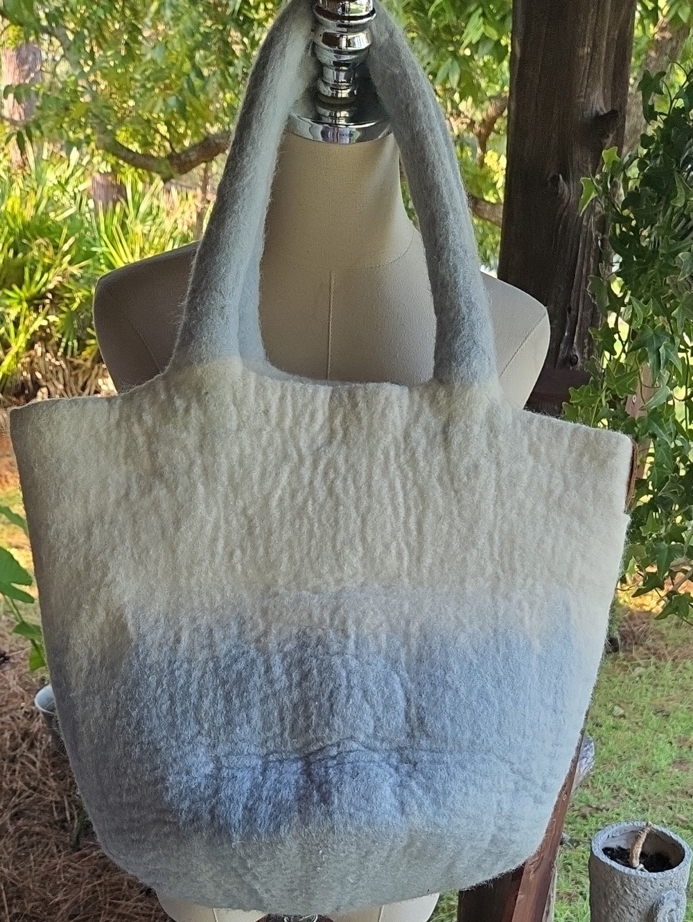 Aveva Cream And Sky Blue Wool Tote Bag